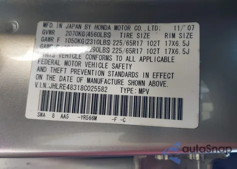 2008 Honda Cr-V Lx из США, поврежденный, VIN JHLRE48318C025582